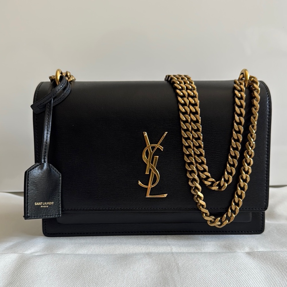 Saint Laurent Sunset Black Medium Gold Chain Bag